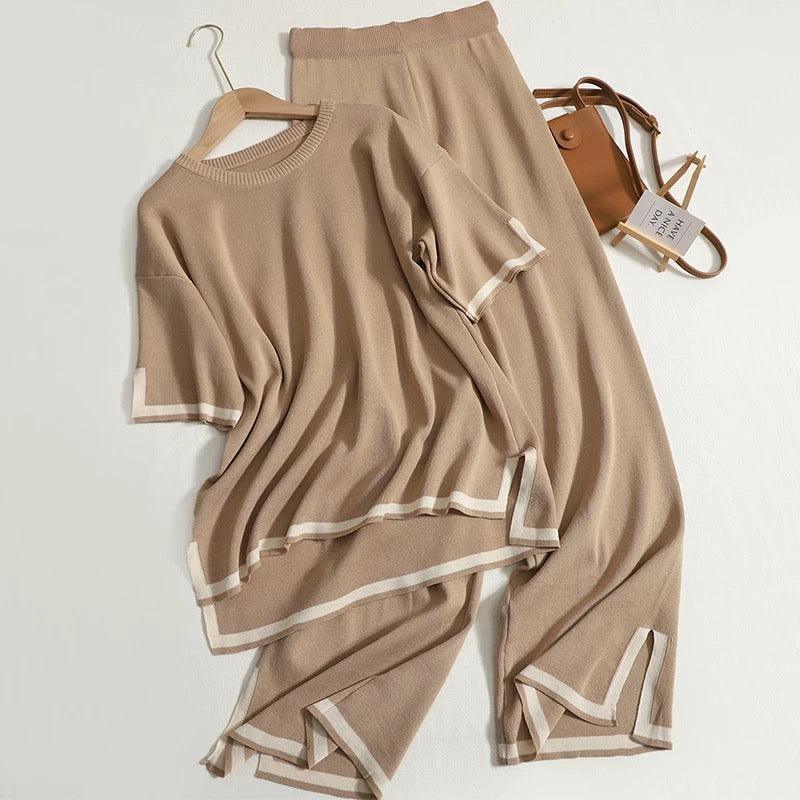 Flexxi Knitted Cotton Co-ord Set In Pink