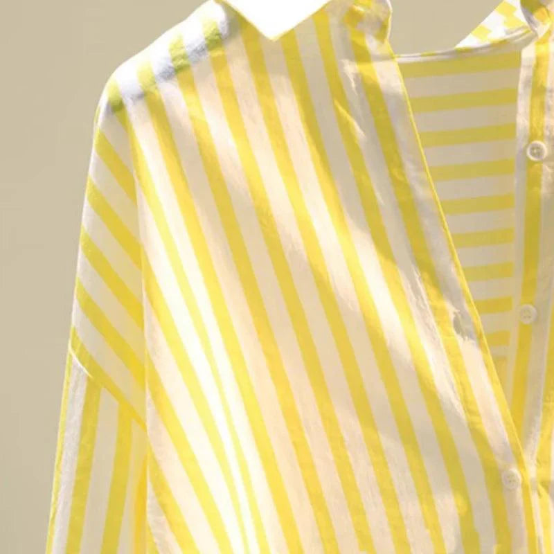 Lotus Striped Summer Oversized Shirt In Yellow
