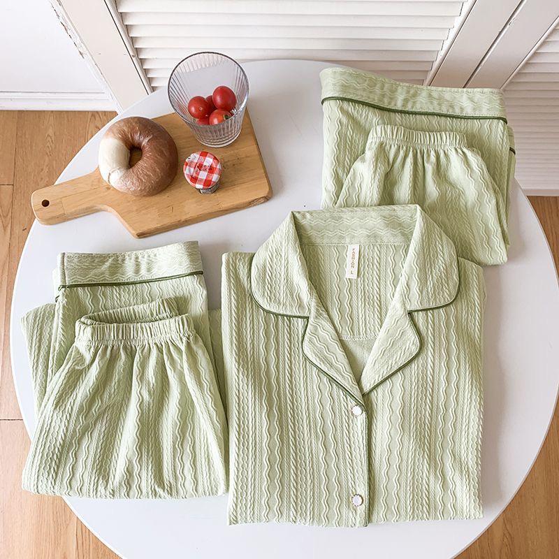 Paula 3 Pc Set Cotton Nightsuits In Pista Green