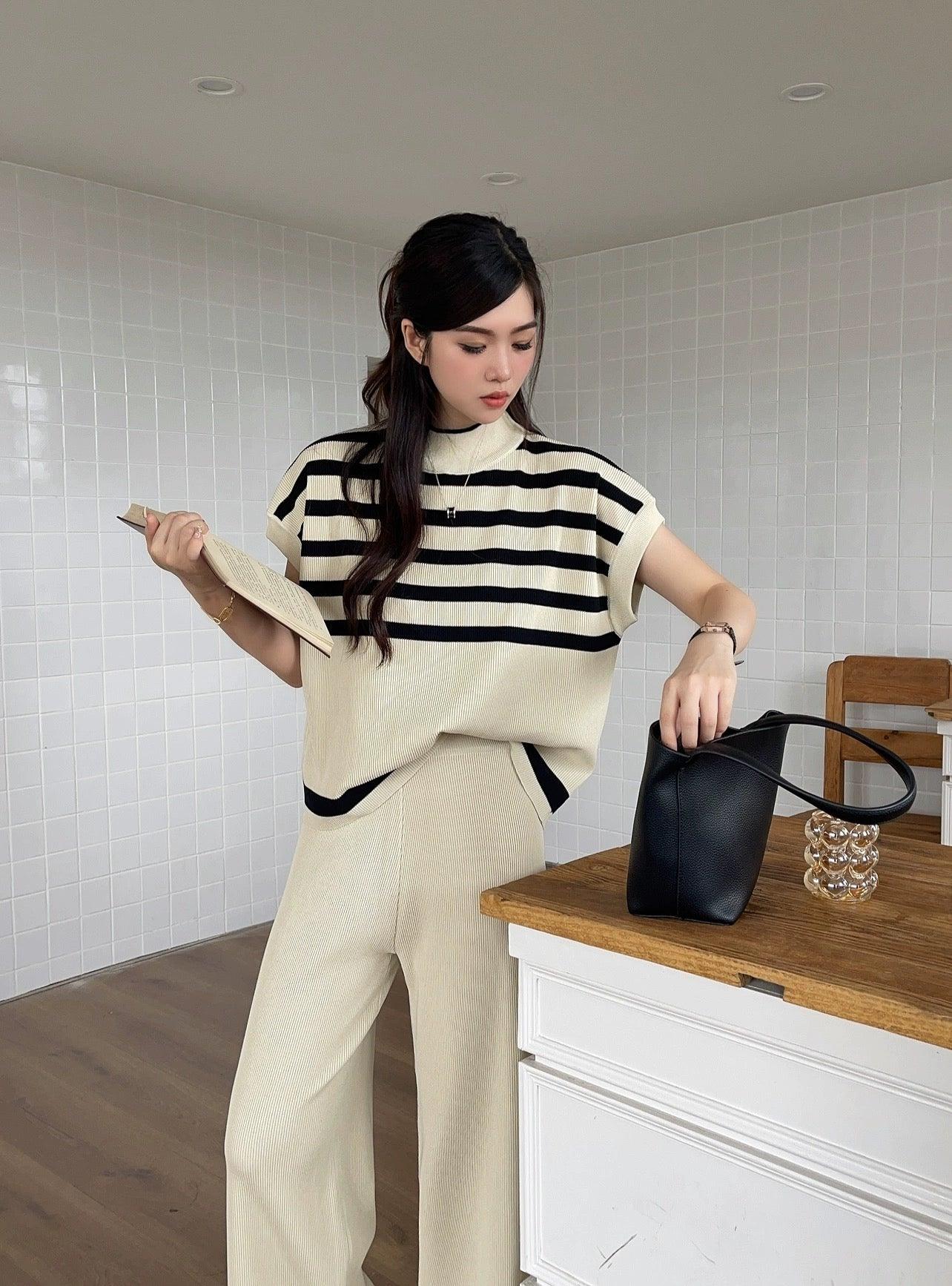 Matsel Ribbed Summer Co-ord Set In Beige