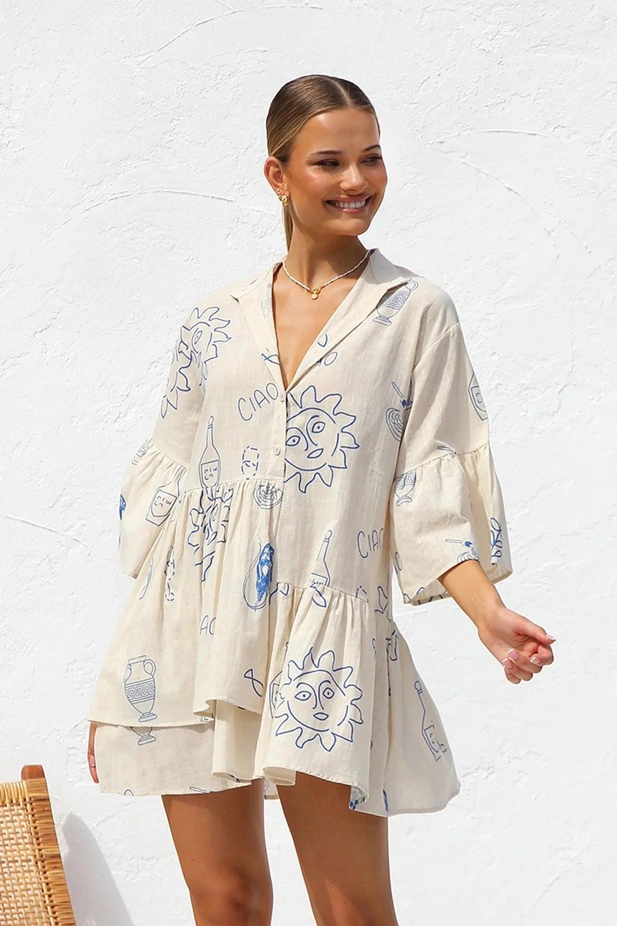 Rubeya Breezy Summer Dress In Beige