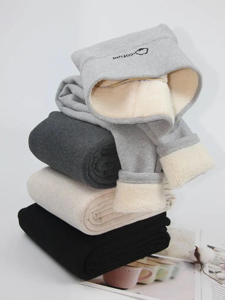 Lateno Premium Fleece Leggings In Black