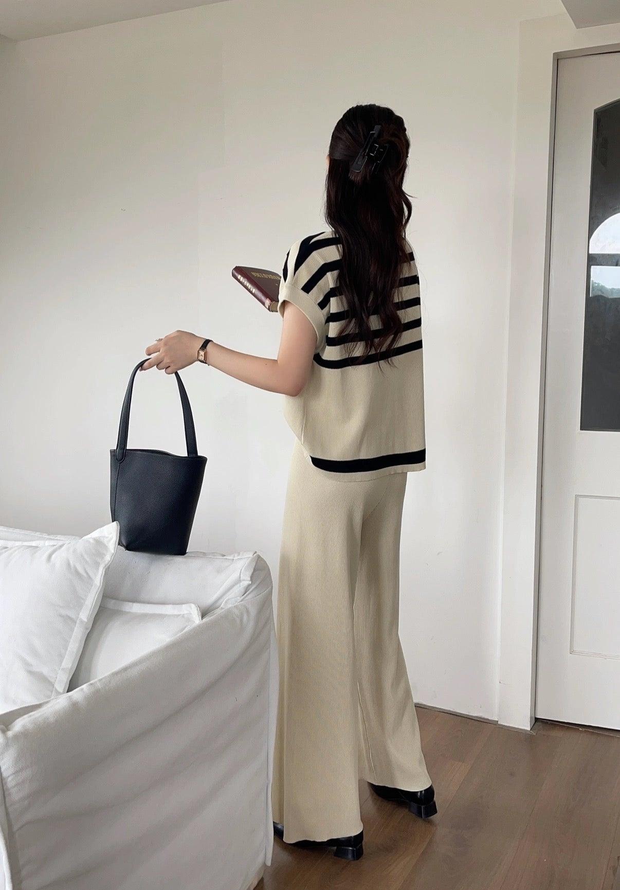 Matsel Ribbed Summer Co-ord Set In Beige