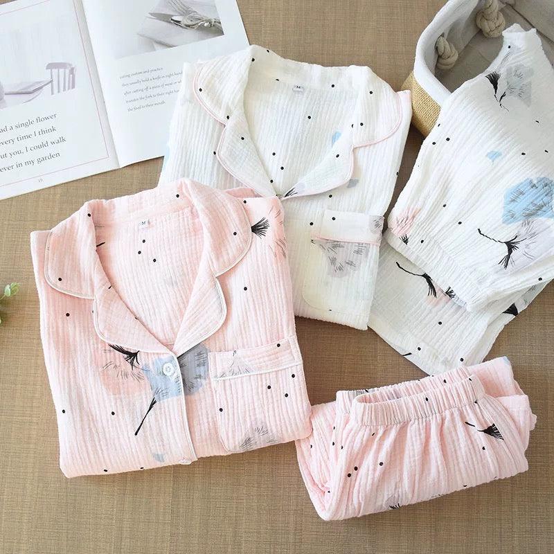 Feather Cotton Gauze Nightsuits In Pink
