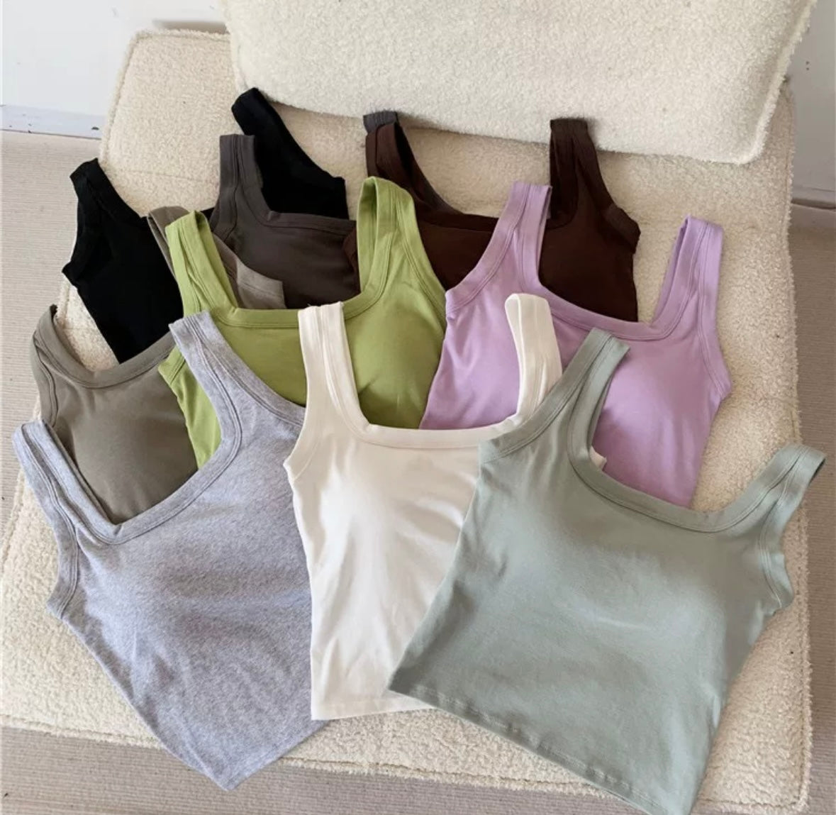 Jared Tank Tops with Inbuilt Bra In Sage Green