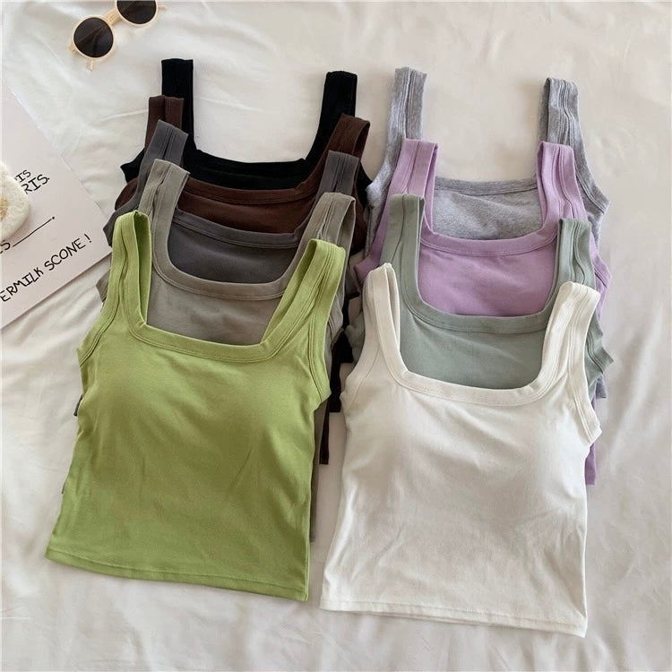 Jared Tank Tops with Inbuilt Bra In Sage Green