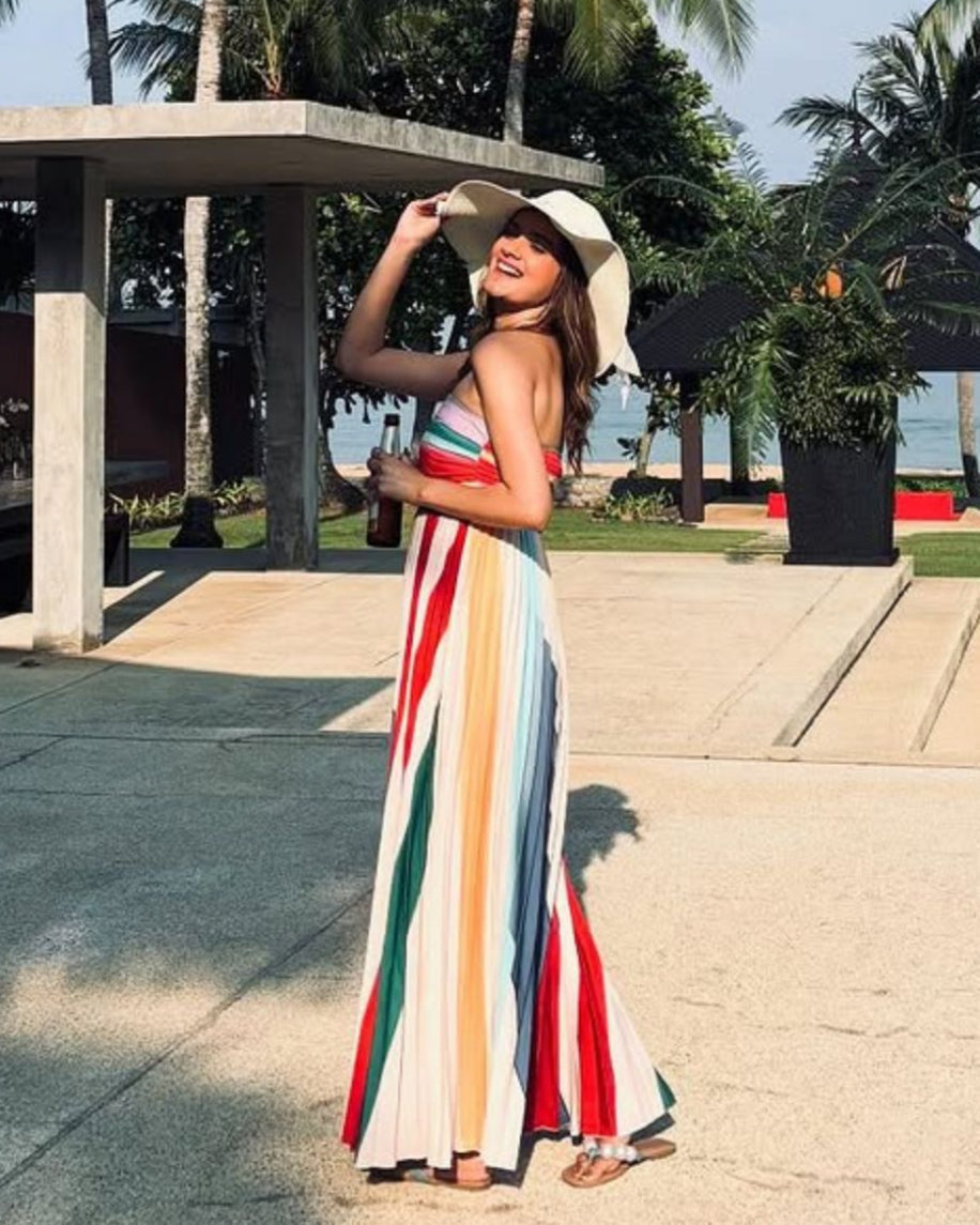 Mulberry Offshoulder Pleated Maxi Dress