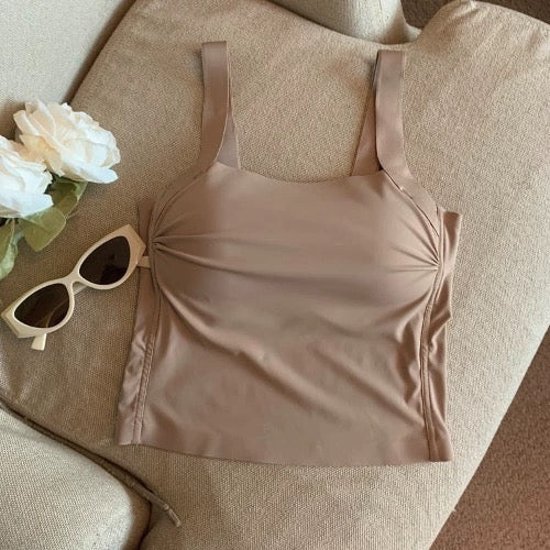 Mimi Seamless Tank Tops with Inbuilt Bra In Brown