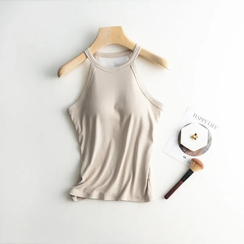 Dia Tank Tops with Inbuilt Bra In Beige