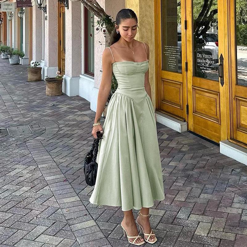 Agastha Midi Vintage Retro Dress In Mint Green