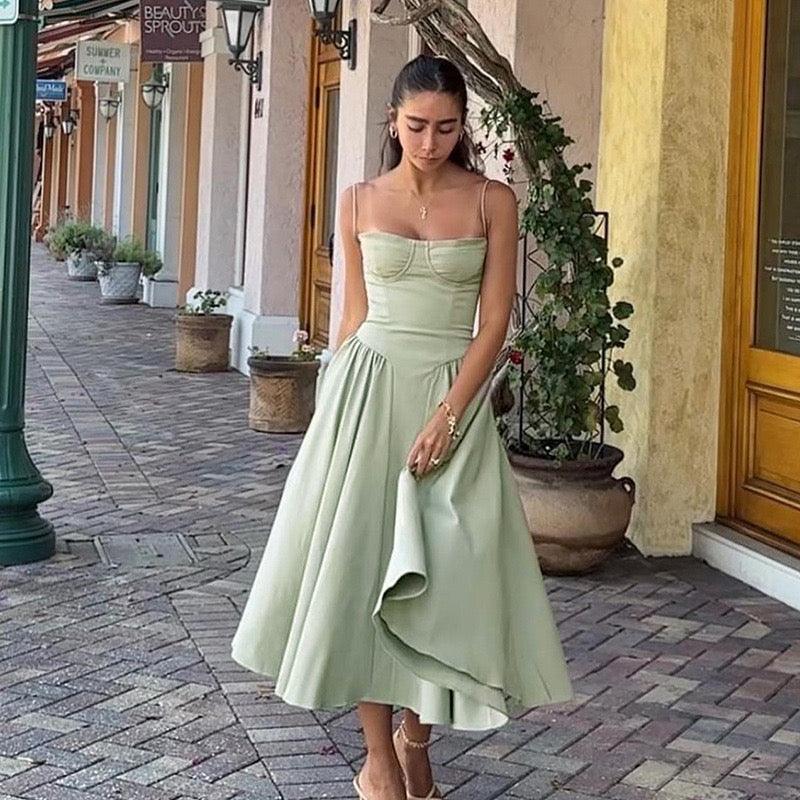 Agastha Midi Vintage Retro Dress In Mint Green