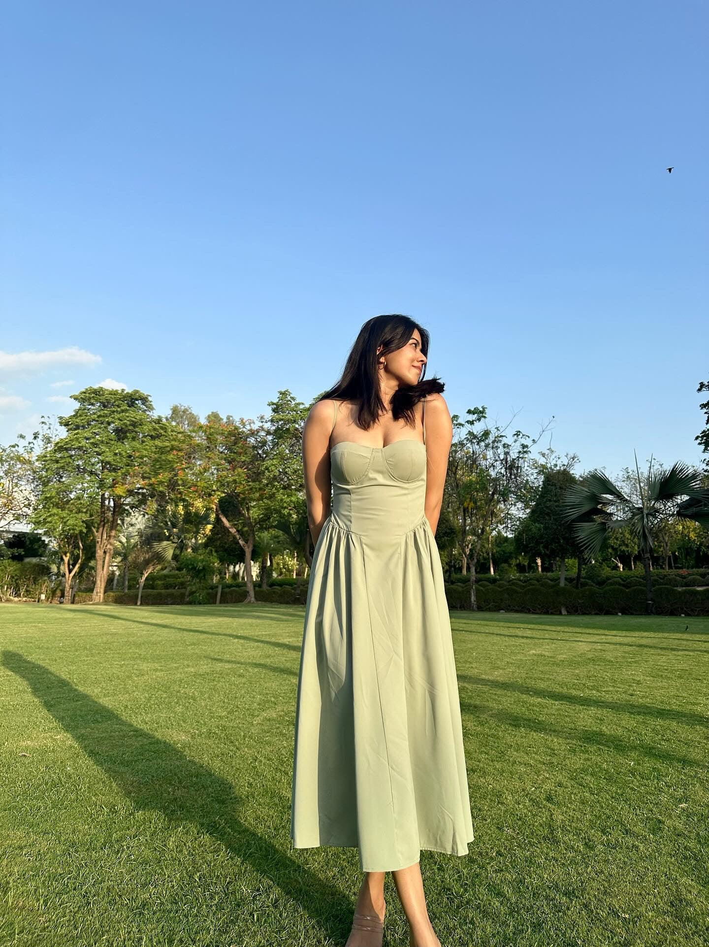Agastha Midi Vintage Retro Dress In Mint Green