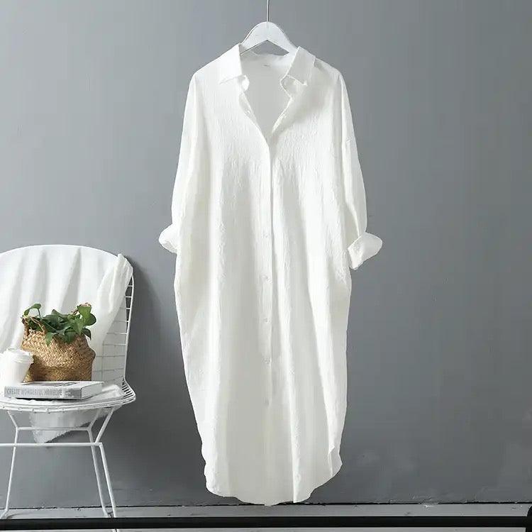 Lumia Luxe Cotton Long Shirt/ Dress In White