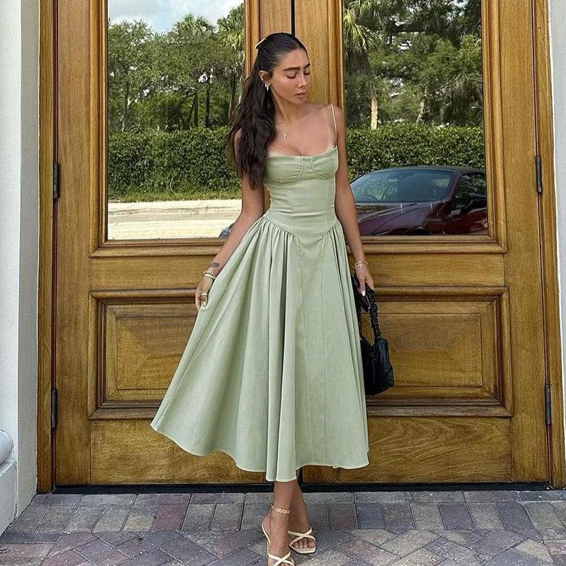 Agastha Midi Vintage Retro Dress In Mint Green
