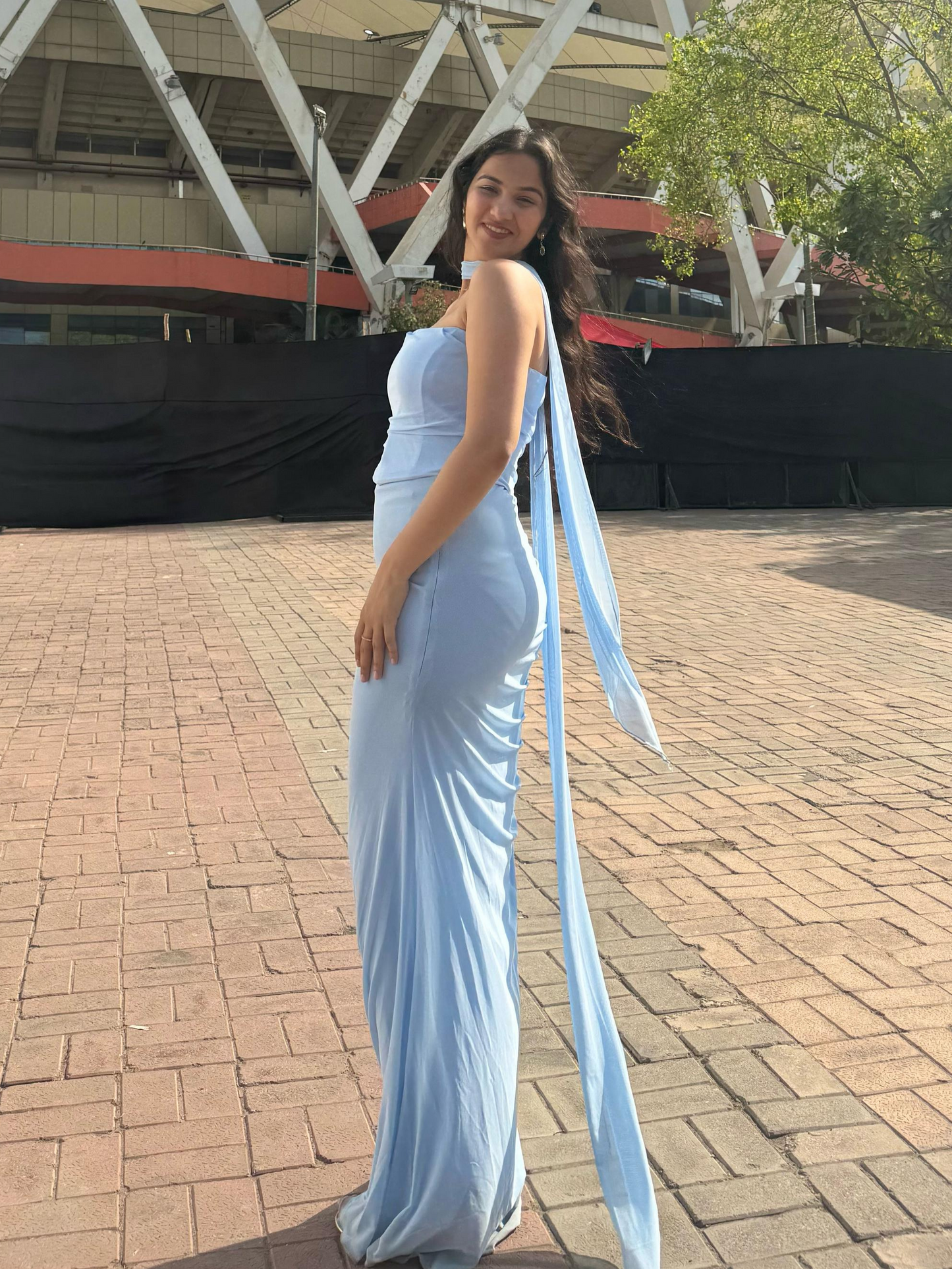 Alara Summer 2 Pcs Set - Set of Top And Skirt With Scarf In Sky Blue
