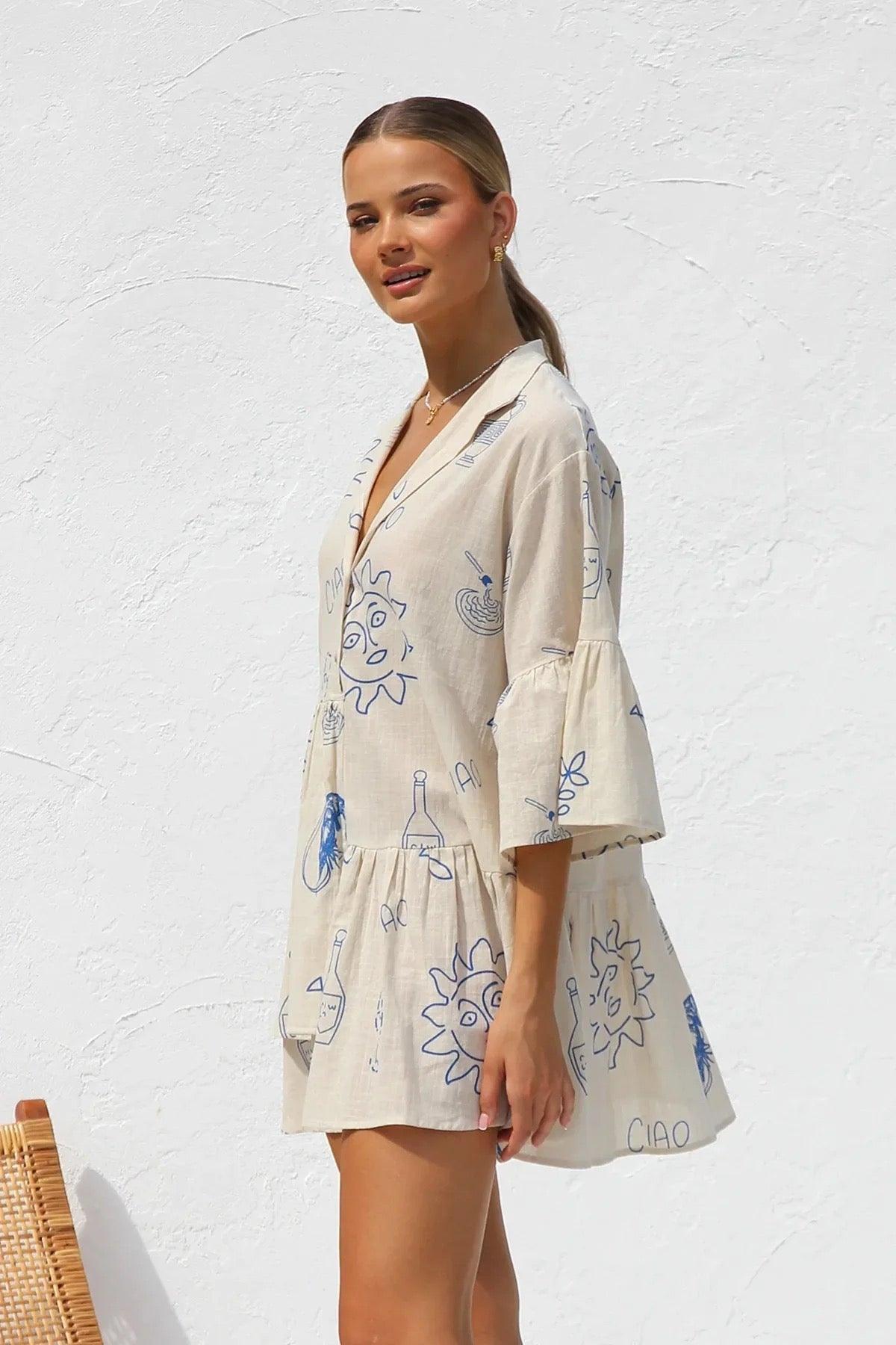 Rubeya Breezy Summer Dress In Beige