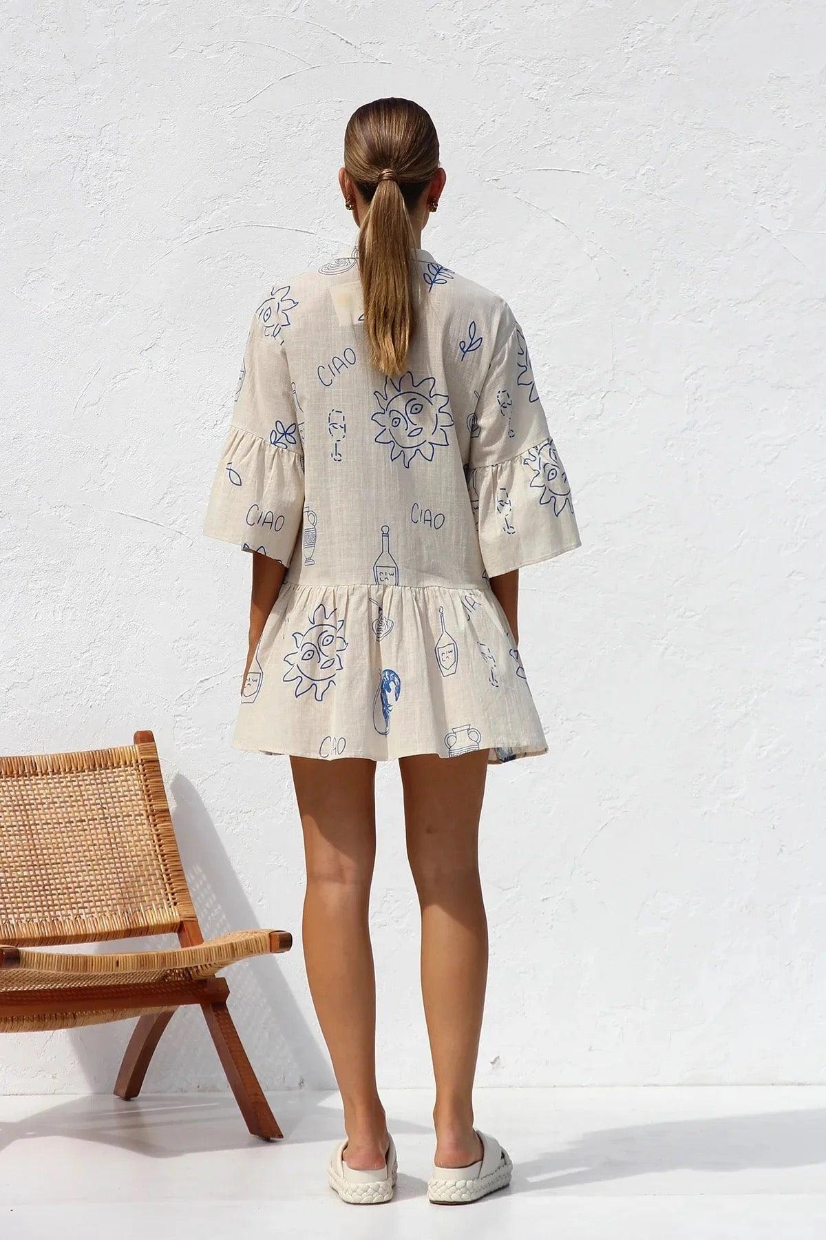 Rubeya Breezy Summer Dress In Beige