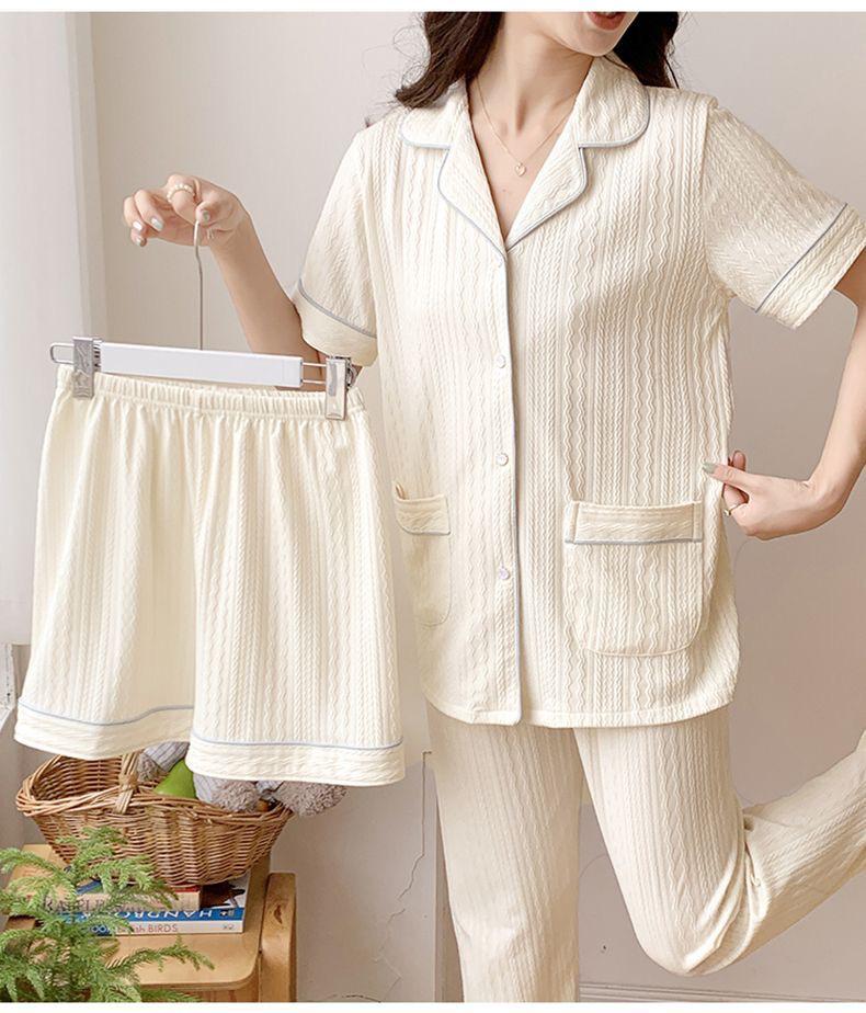 Paula 3 Pc Set Cotton Nightsuits In Beige