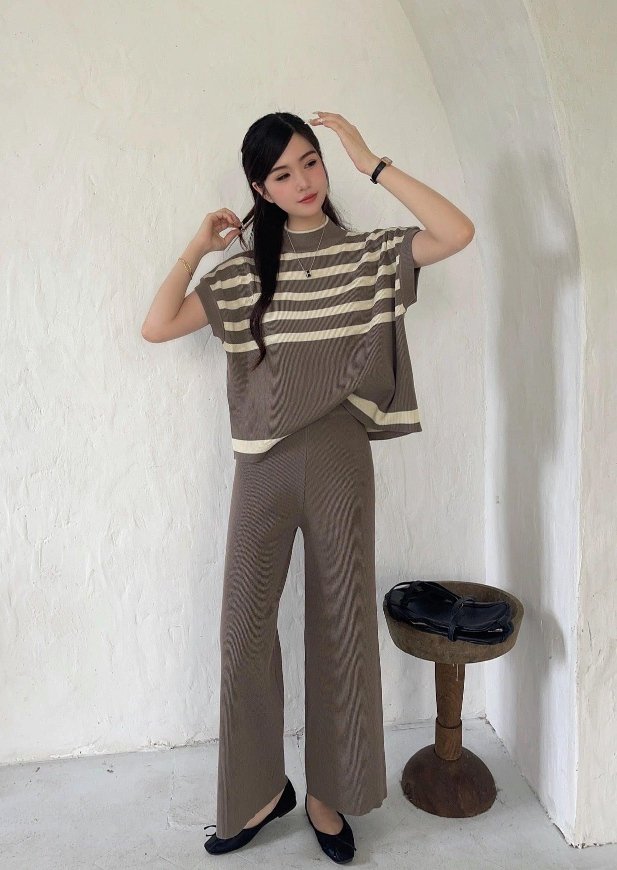 Matsel Ribbed Summer Co-ord Set In Brown