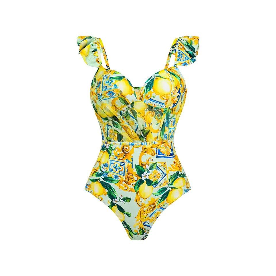 Lemon Spritzer Swimsuit with Ruffled Skirt