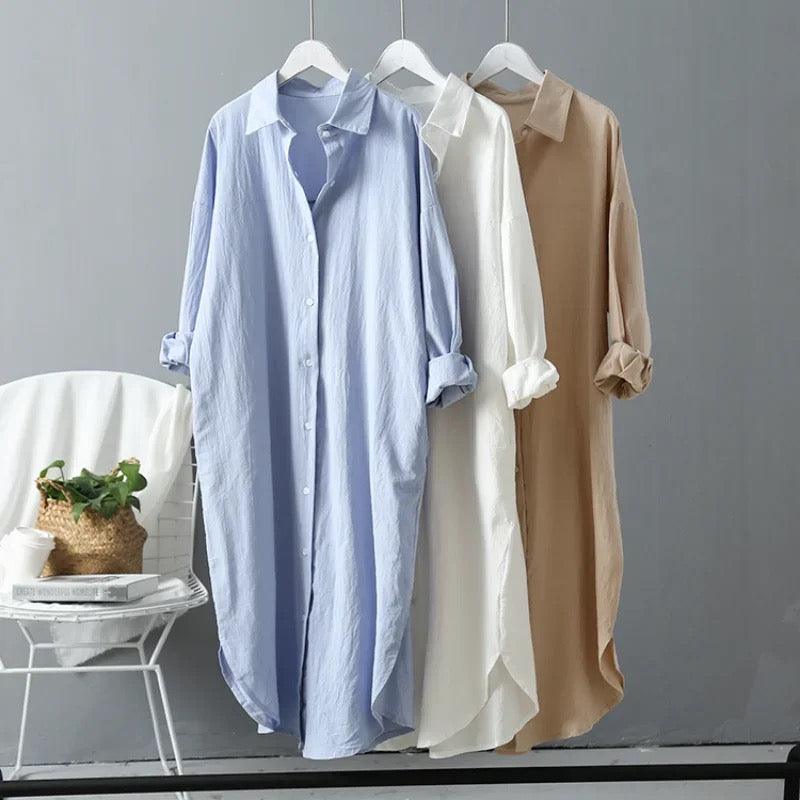 Lumia Luxe Cotton Long Shirt/ Dress In White
