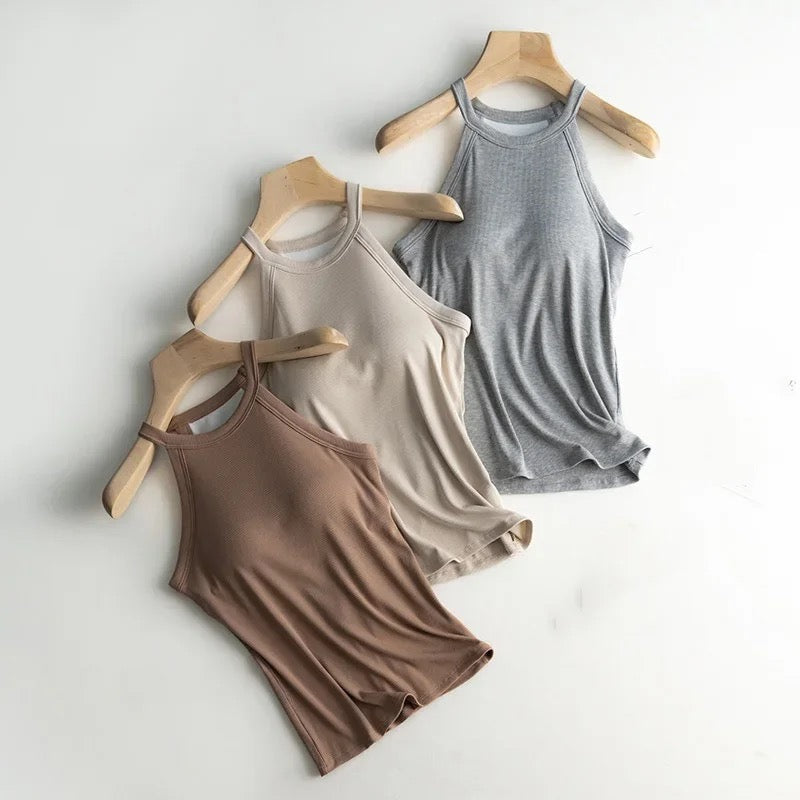 Dia Tank Tops with Inbuilt Bra In Brown