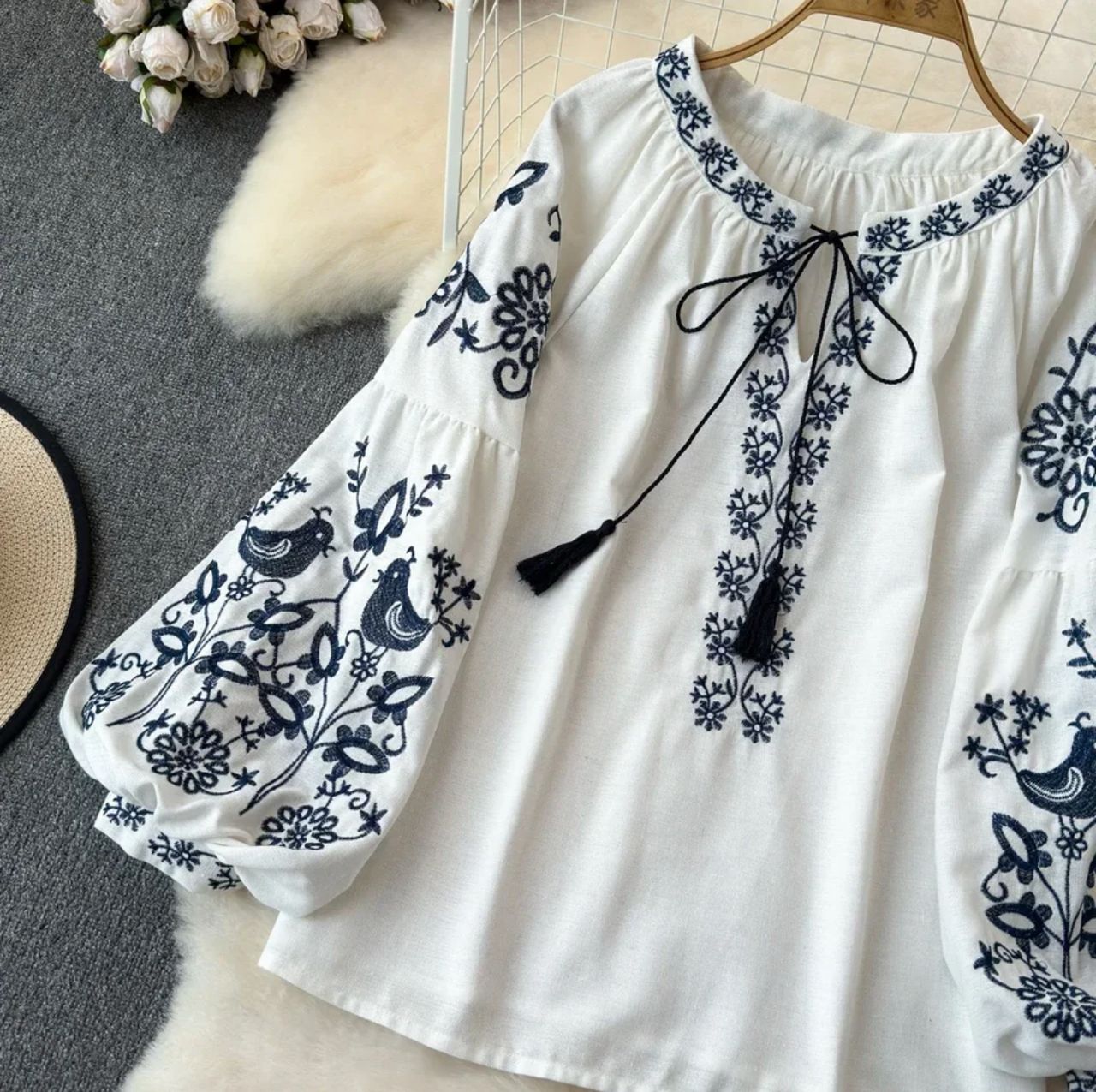 Teo  Embroidered Summer Top In White
