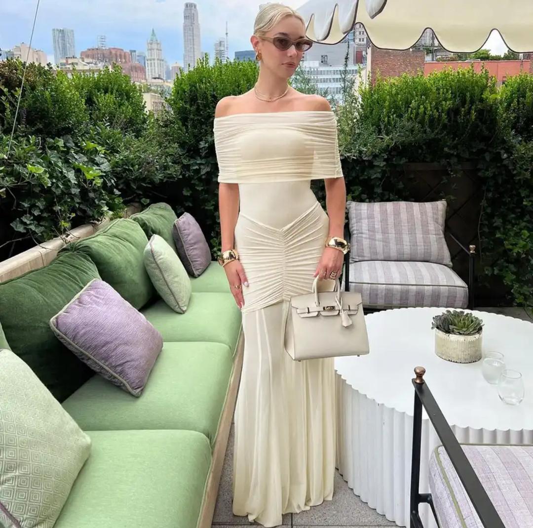 Cosmic Offshoulder Ruched Maxi Dress