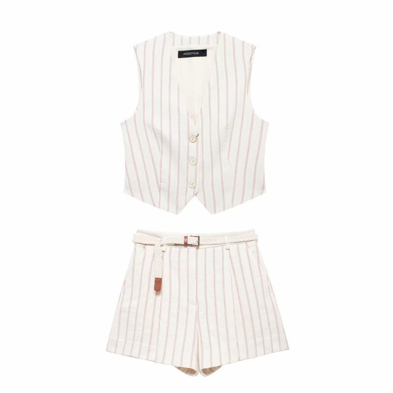Tarly Striped Summer Coord Set In White