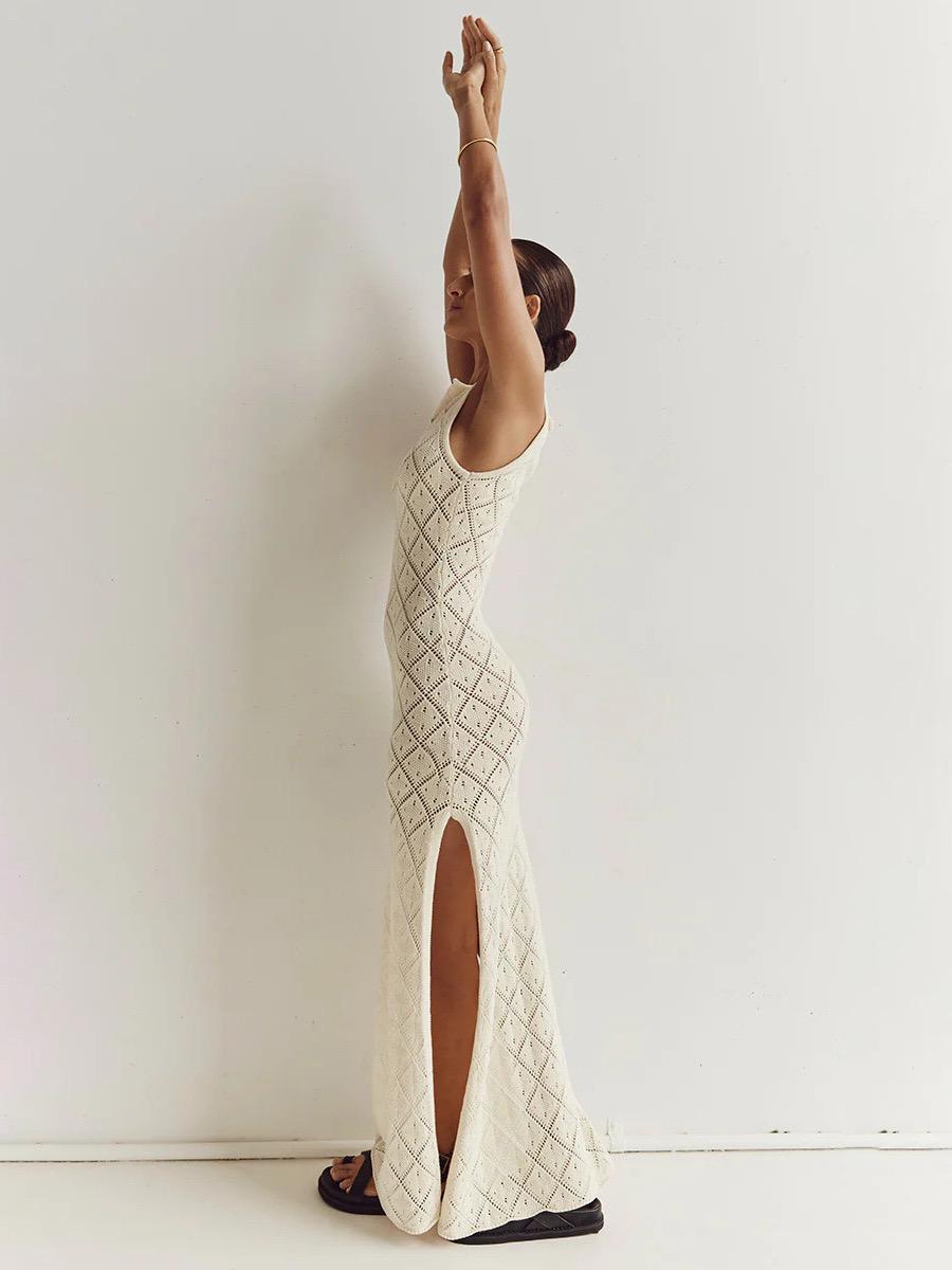 Ella Luxe Soft Knit Dress- Resortwear In Beige