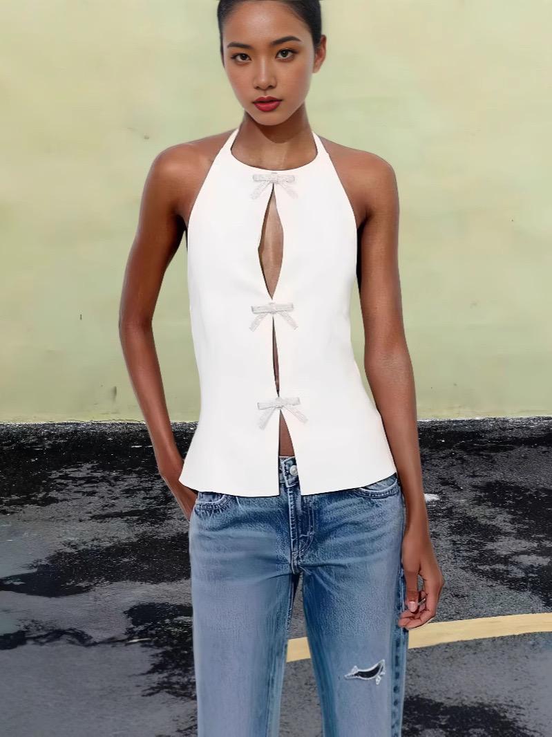 Hilton Statement Vest Knot Top In White