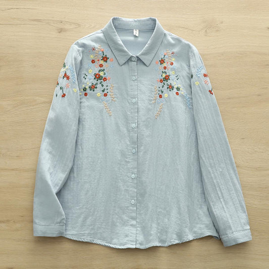 Faina Statement Cotton Shirt In Sky Blue