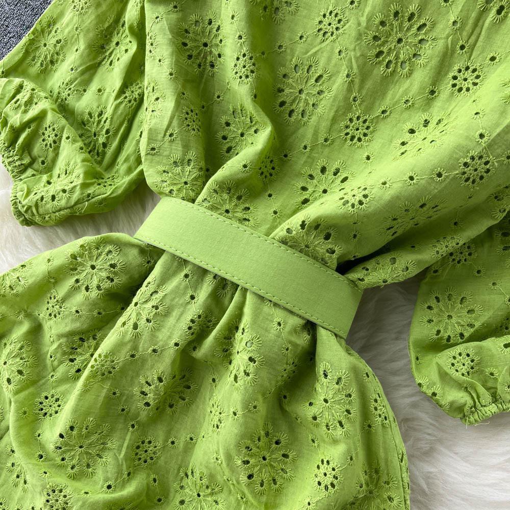 Sansa Eyelet Cotton Dress In Green