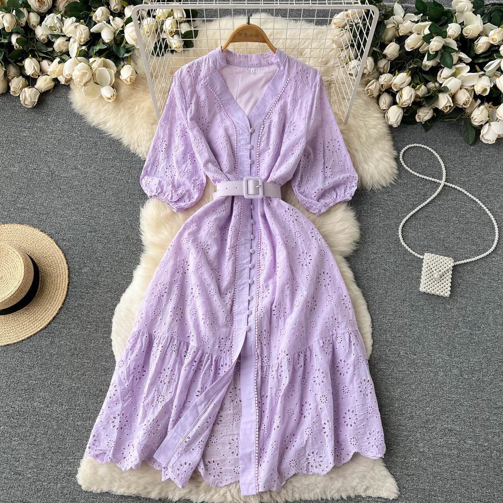 Sansa Eyelet Cotton Dress In Lilac
