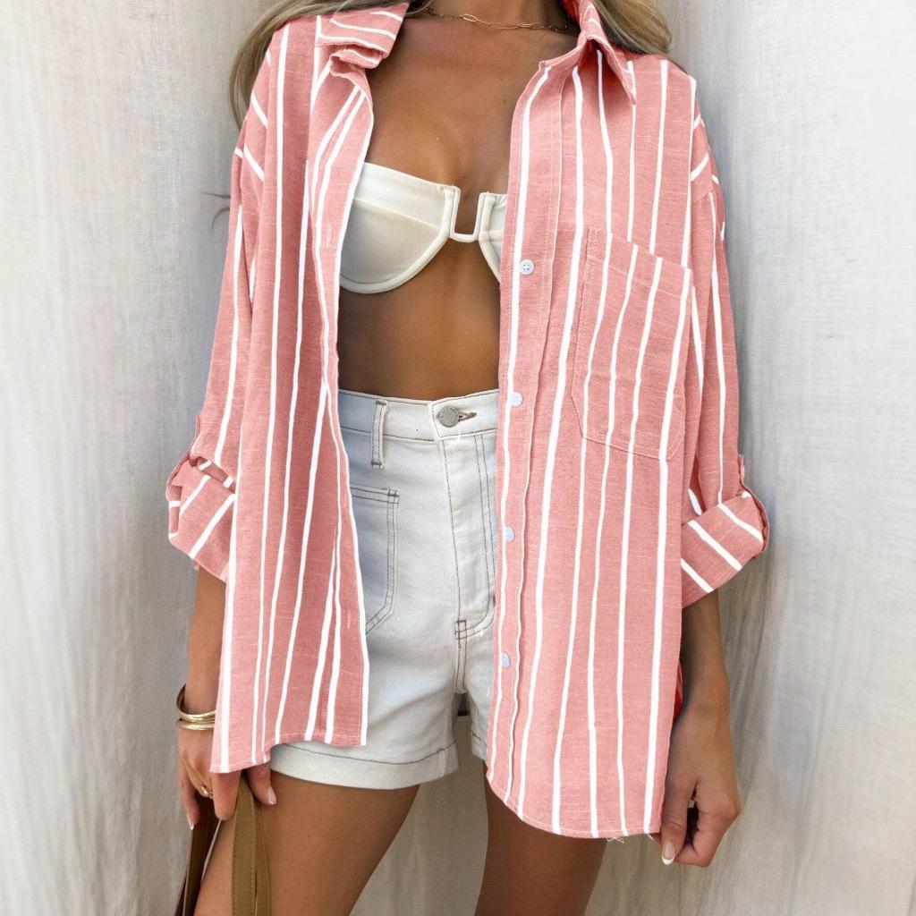 Rilos Striped Cotton Oversized Shirt In Pink