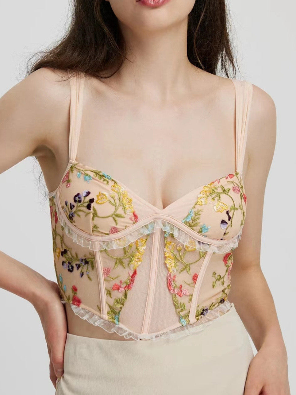 Rosie Embroidered Crop Top In Peach