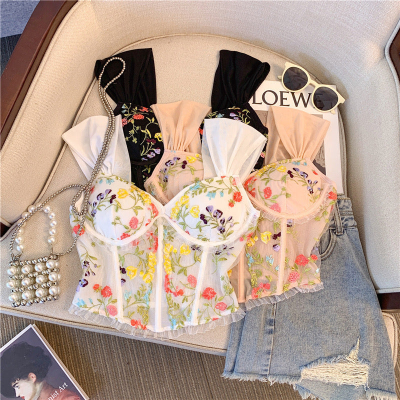 Rosie Embroidered Crop Top In White