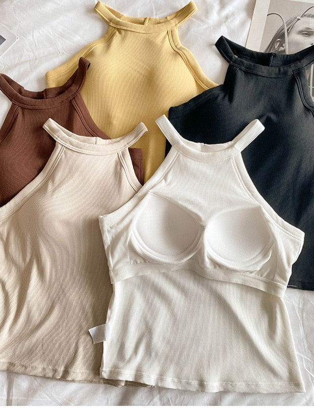 Tassie Tank Tops with Inbuilt Bra In Brown