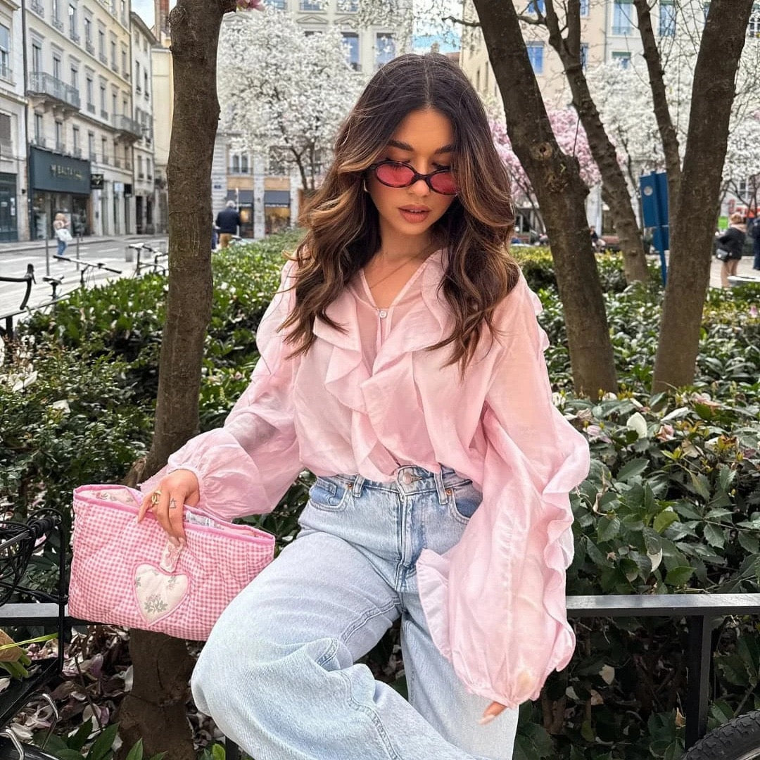 Saga Organza Ruffled Top In Pink