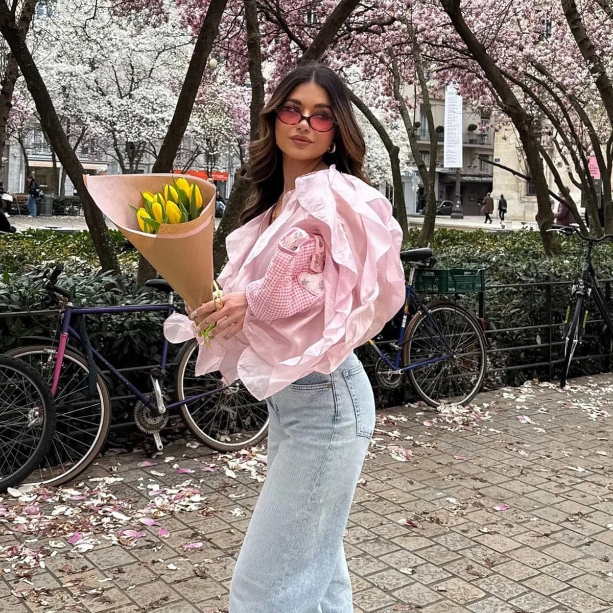 Saga Organza Ruffled Top In Pink