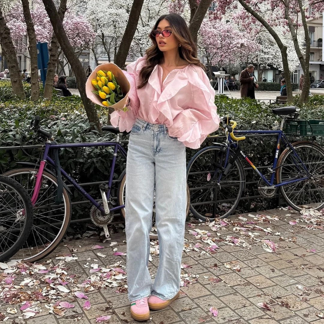 Saga Organza Ruffled Top In Pink