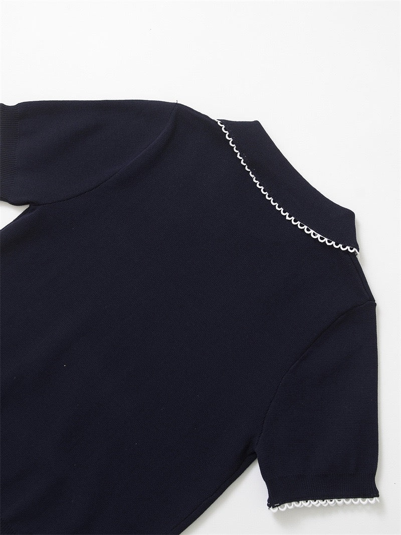 Ornella Knit Summer Top In Navy Blue