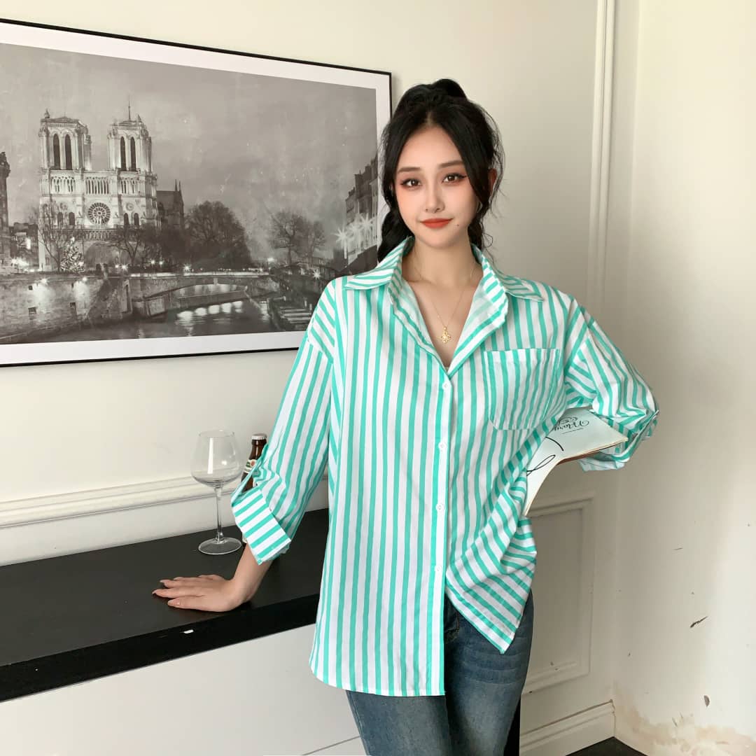 Louise Striped Summer Oversized Shirt In Green