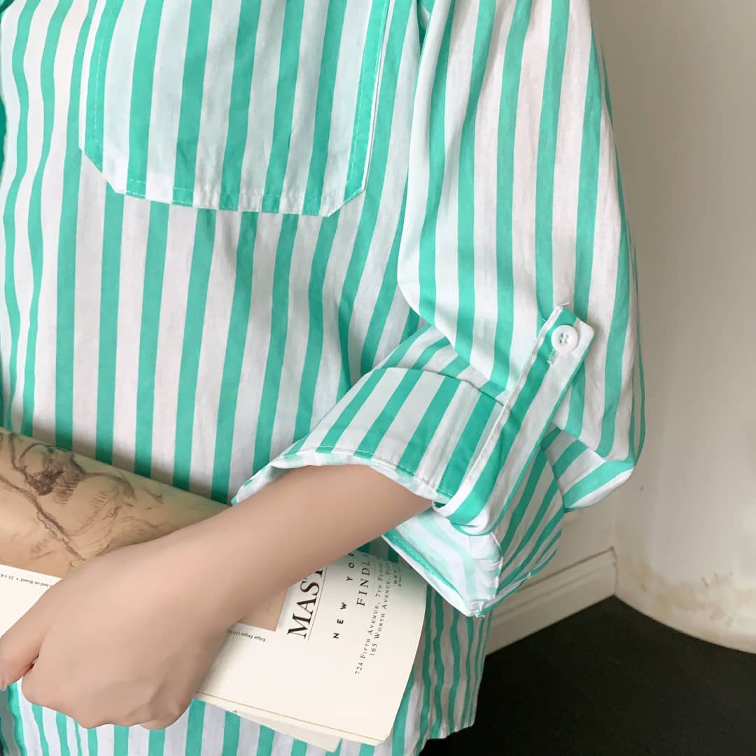 Louise Striped Summer Oversized Shirt In Green