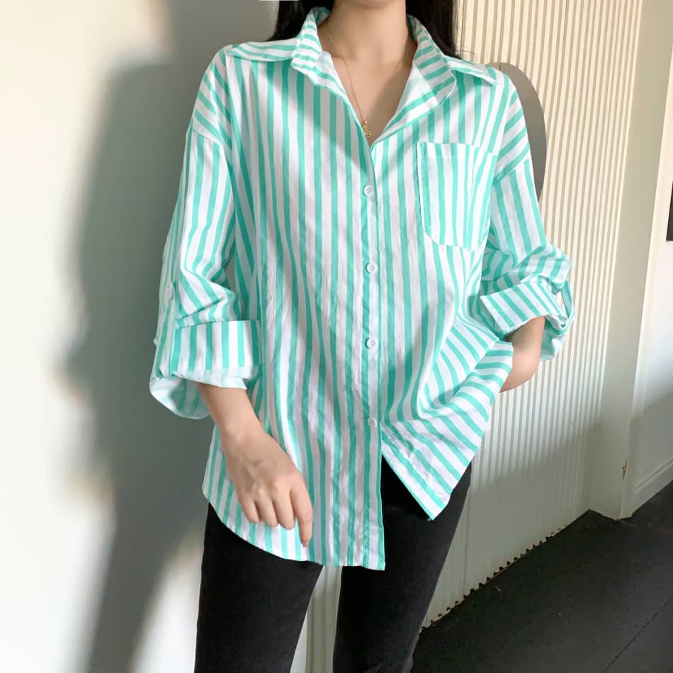 Louise Striped Summer Oversized Shirt In Green