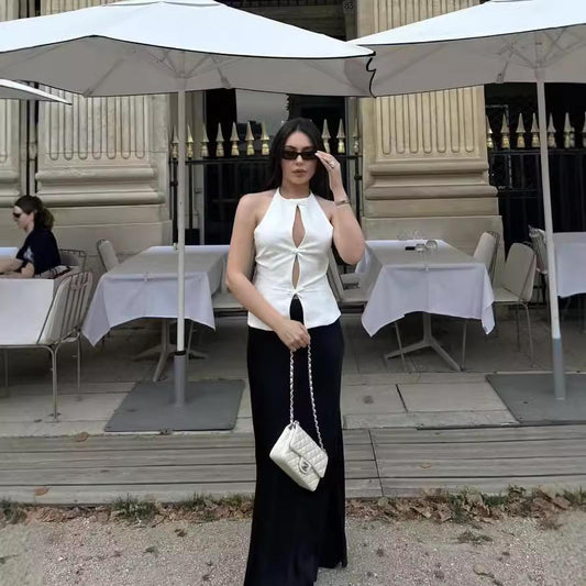 Hilton Statement Vest Knot Top In White