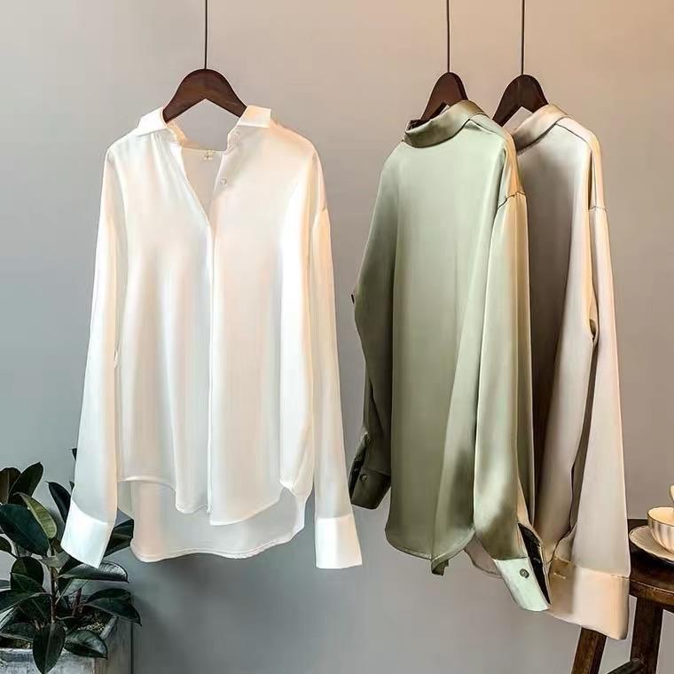Hathor Luxury Satin Shirts In Olive