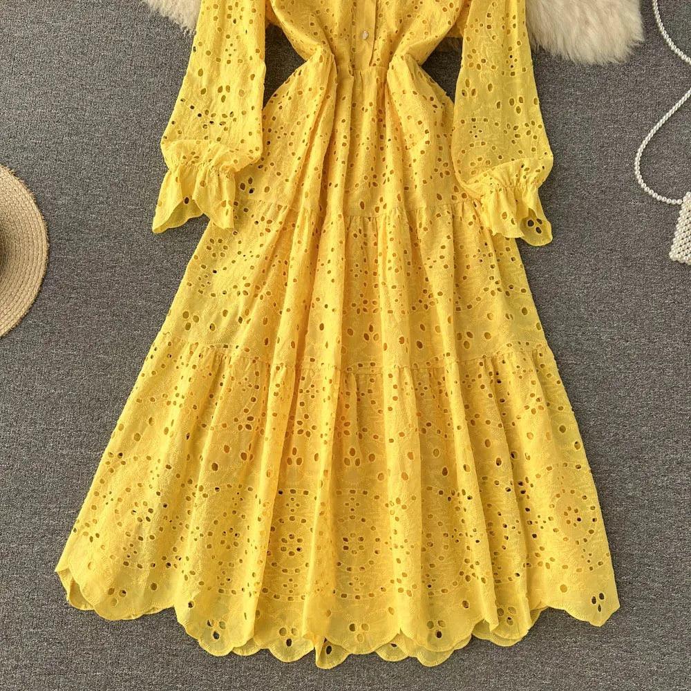 Jimmy Cotton Eyelet Midi Dress In Yellow