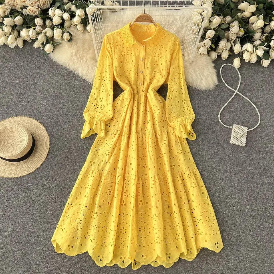 Jimmy Cotton Eyelet Midi Dress In Yellow