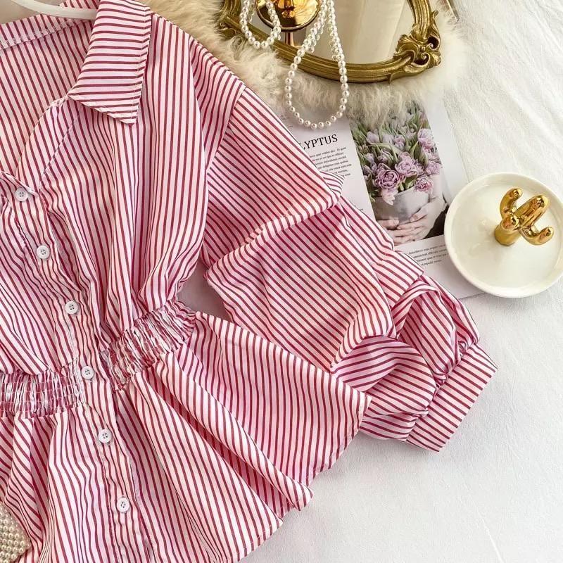 Donna Striped Blouse In Red